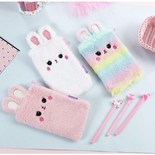 Cartoon Rabbit Pencil Case Large-capacity Student Stationery Storage Bag Cute Plush Storage Bag Back To School School Supplies