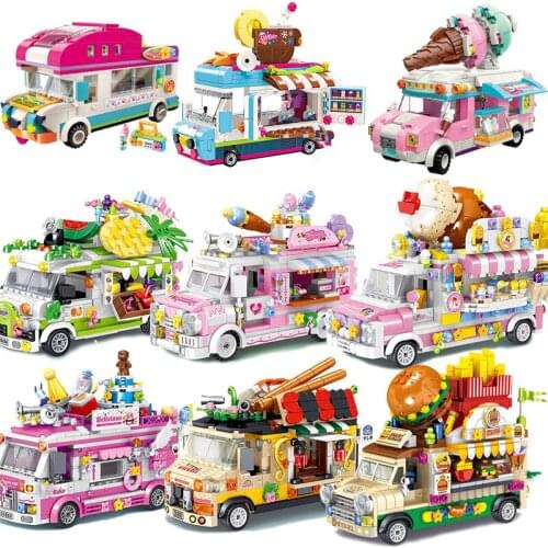Food Ice Cream Car Camper Candy Friends Sets Building Mini Block Kits Model Bricks Kids Toys Book City Girls Club Amusement Park