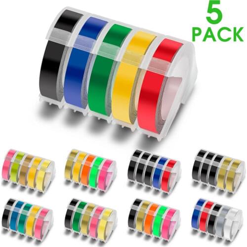 5PCS 9mm Label Maker Replacement for 3D Dymo Label Tapes Multicolor Printer Ribbon Motex E101 1610 Label Machine Tapes Black