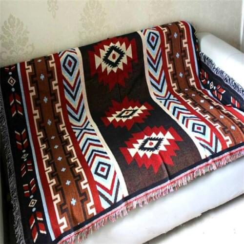 Bohemia Style Cotton Carpet Cotton Thread Blanket desk cover Geometric Patterns Woven Home Decorative Multifunction Thicken Rug