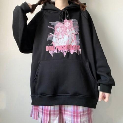 Худи оверсайз Harajuku Cartoon Cute Funny Anime Print Short Sleeve woman Hoodie Top Autumn Street Wear O-Neck Sweet Girl Hoodie