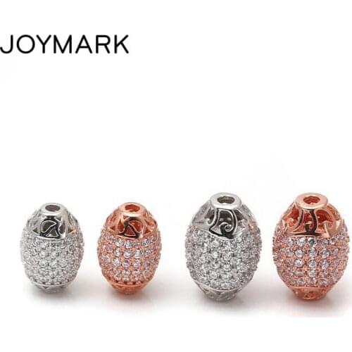 JOYMARK 10x14mmBarrel Shape Micro Pave CZ Zircon 925 Sterling Silver Spacers Loose Beads Fine Jewelry Accessories SB-CZ608