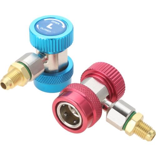 1 Set (2Pcs) Car AC R134A Adjustable Quick Coupler Connector High 16mm Low 13mm Brass Adapter Valve M14 and 1/4" SAE Thread