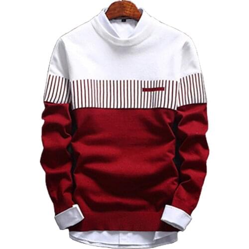 Mens Sweatercoat Autumn Fashion Casual Strip Color Block Knitwear Jumpers Pullover Sweater Mens Clothing