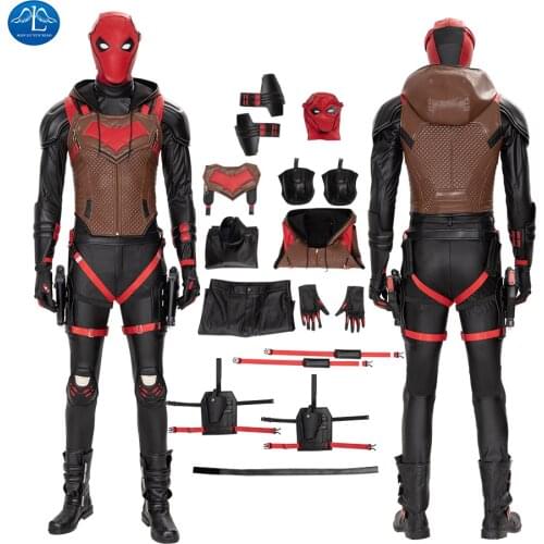 Gotham Knight Red Hood Cosplay Costume Jason Todd Halloween Cosplay Costumes Men Leather Outfit Cosplay Clothing Custom Made