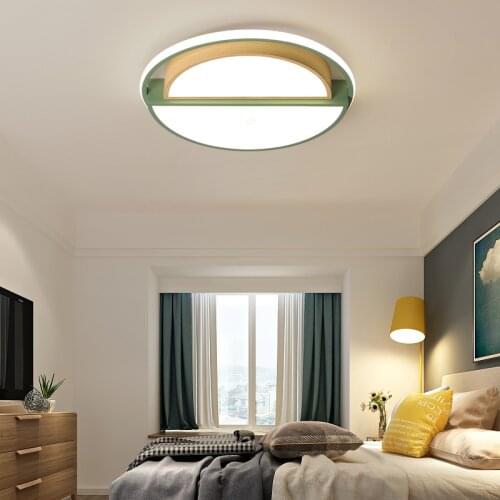 Minimalist Round Ceiling Lamp for Bedroom Living Room Study Creative Modern Green/Grey Wood Home Atmospheric Led Room Lamps