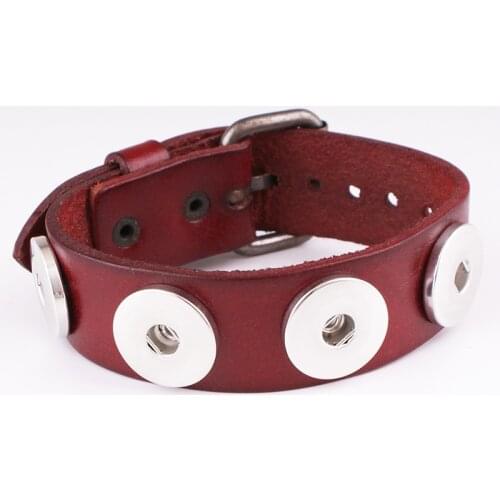 28cm Men DAD 100% Top genuine leather Cowhide 18mm Snap button bracelet T1281