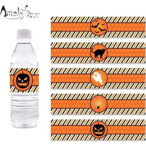 Halloween Theme Bottle Labels Halloween Decor Event Party Decorations Supplies Pumpkin Spider Web Cat Ghost Bottle Wrapper