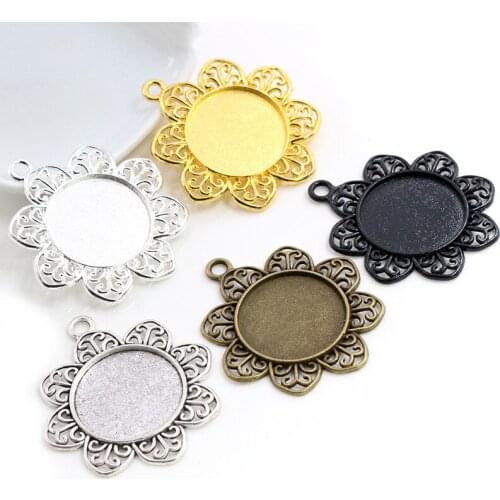 New Fashion 5pcs 25mm Inner Size Antique Silver Plated Bronze 5 Colors Petals Style Cabochon Base Setting Charms Pendant
