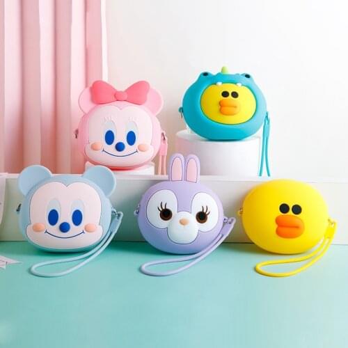 2021 Disney Summer New Silicone Coin Purse Cute Cartoon Mickey Minnie Stitch Q Version Lipstick Bag Key Case Girls Accessories