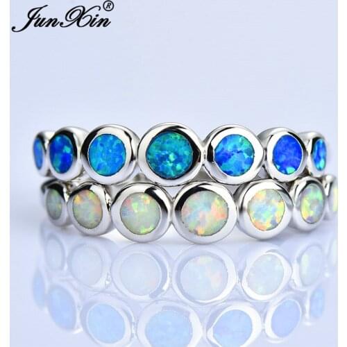 New Fashion Female Small Round Finger Ring Silver Color Blue Fire Opal Stone Ring Vintage Wedding Engagement Rings For Women