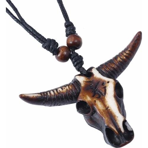 1pc Ethnic Resin Gothic Skull Bull Head Pendant Adjustable Long Chokers Mens Necklace Animal Owl Charm Jewelry For Best Friend