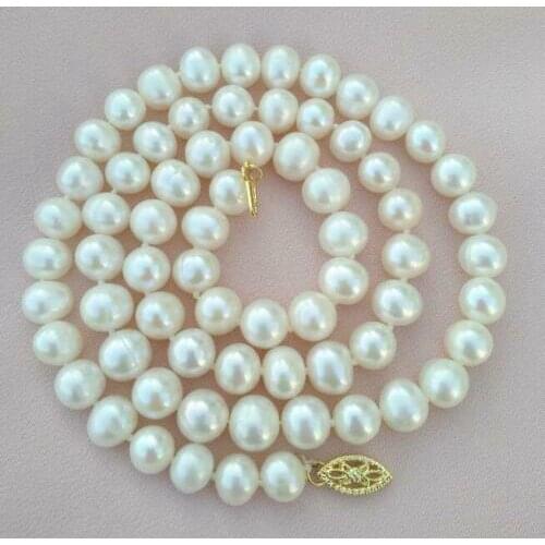 20 Inch New 7-8mm AAAA Akoya White Pearl Necklace Yellow Clasp