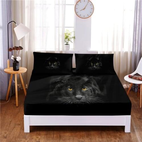 Panther Digital Printed 3pc Polyester Fitted Sheet Mattress Cover Four Corners with Elastic Band Bed Sheet Pillowcases