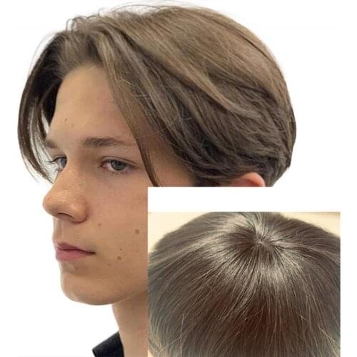 Dark Brown Human Hair Mono PU Mens Toupee Hairpiece Human Hair Toupee for Men with Soft Mono PU Replacement System for Men