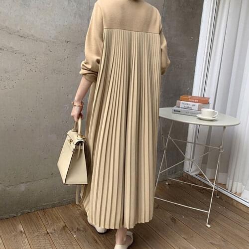 Korea Chic Autumn Retro French Stitching Pleated Loose Round Neck Long Sleeve Plus Velvet Sweatshirt Dress Oversize Vestido y996