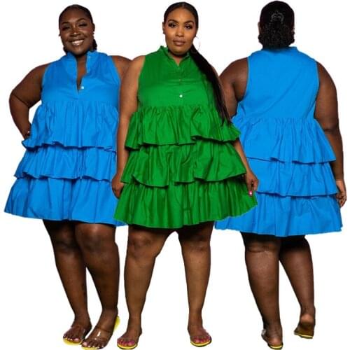 Plus Size 4XL 5XL Elegant Women Dress Sleeveless Loose Ruffle Green Sexy Party Club Retro Dresses Female Clothing Vestidos