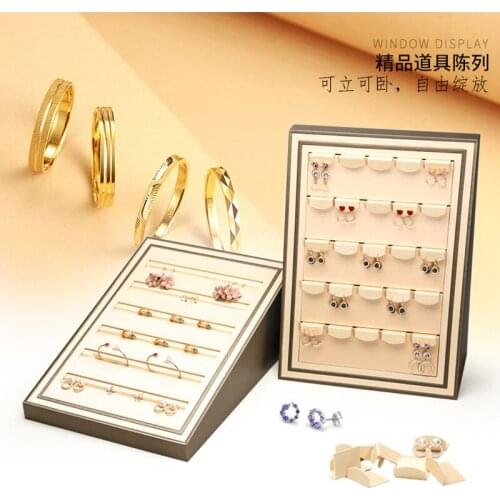 Champagne Leather Jewelry Display Rack Stand For Necklace Earring Ring Storage Tray Show Picture Props For Jewelry Shop Mall