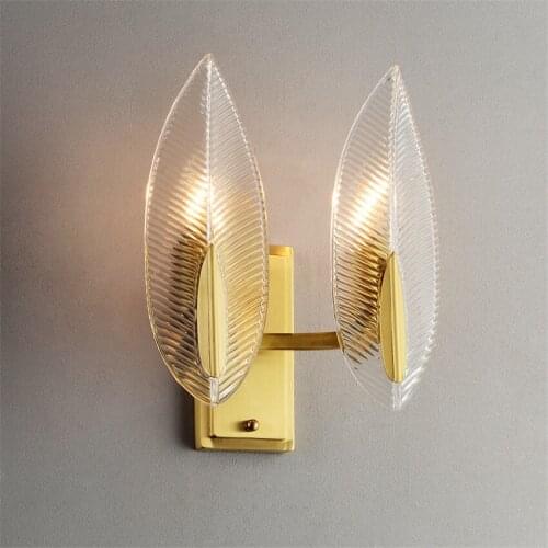 All-copper Luxury Leaves Crystal Wall Lamps American Living Room Modern Bedroom Bedside Wall Sconces Lights Gold Decor Fixtures