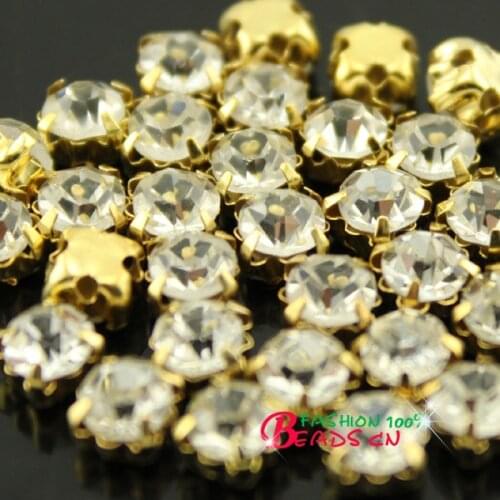 3/4/5/6/7/8/10mm crystal glass Sew on claw Rhinestones montees jewels Diamante gold base 4 holes Gems garment Sewing accessories