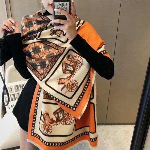 Thick Cashmere Scarf Lady Design Printed Luxury Winter Scarves Women Pashmina Shawls and Wraps Blanket Stoles