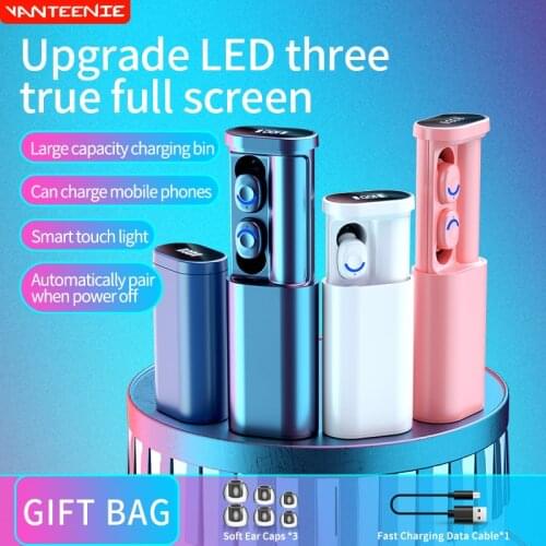 TWS Bluetooth 5.2 Earphones 2200mAh Charging Box Wireless Headphone 9D Stereo Sports Waterproof Earbuds Headsets W Free Ear Caps