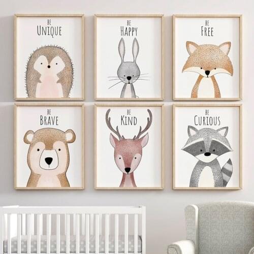 Nursery Decoration Woodland Animals Wall Art Canvas Painting Fox Rabbit Deer Bear Pints Nordic Posters Pictures Kids Room Decor