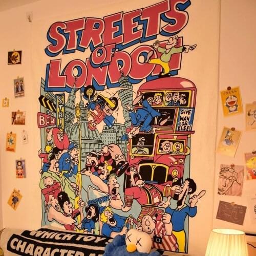 Streets of London Cute Cartoon Background Cloth Bedside Hanging Cloth Ins Wind Decoration Net Wall Cloth Wall Decor Bedroom