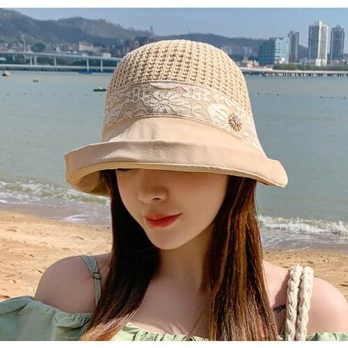 Outdoor Womens Casual Trip Travel Sun Visor Caps Knitted Hats Lace Sunflower Sunshade Beach sun hat