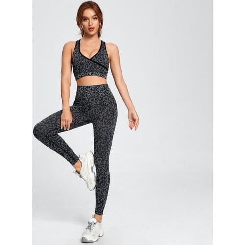 2PCS Women Seamless Leopard Yoga Set Push Up Sport Bra Fitness Gym Clothing Camouflage Leggings Pant Sport Suit Femme Sportswear