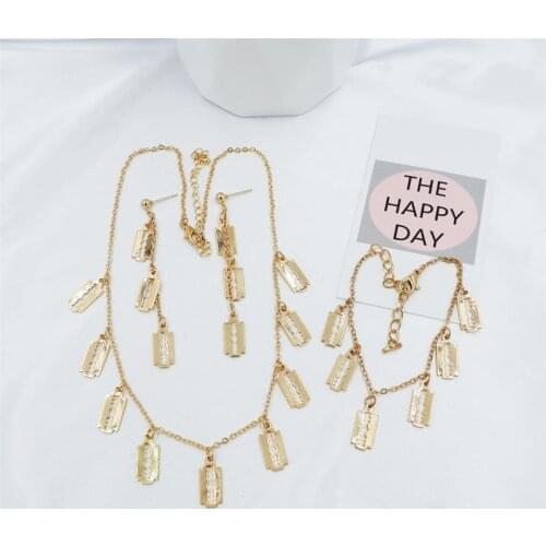 Blade Pendent Necklace Set Bohemia Style Bracelet Earrings Set Fashion Jewelry For Women