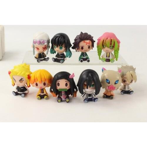 10pcs/set 4.5-5cm Demon Slayer Kimetsu no Yaiba Kanroji Kyoujurou Tanjirou Zenitsu Nezuko Mitsuri PVC Q Version Figure Toys Doll