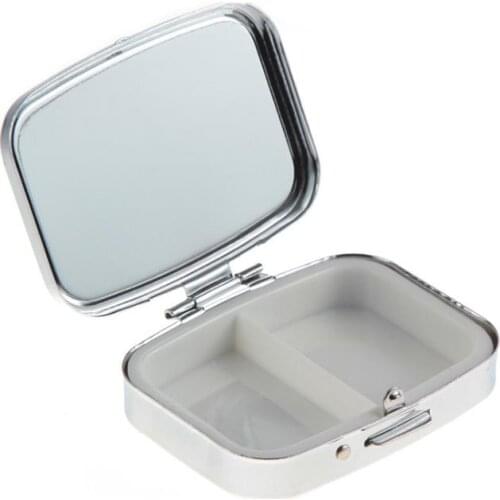 100PCS Rectangle Metal Pill Boxes Organizer DIY Medicine Case Holder 2 Compartments Silver Free Shipping SN245