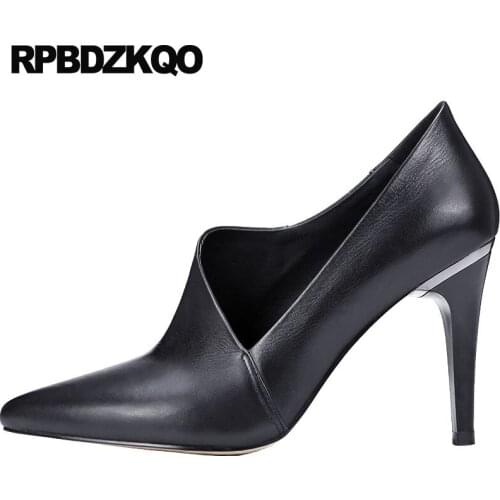 2018 Pointed Toe Ladies Handmade Size 4 34 Pumps Winkle Picker Thin High Heels 33 Luxury Brand Shoes Women Black Genuine Leather
