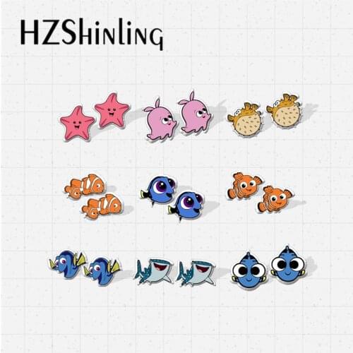 2021 New Cute Cartoon Marine Life Movies Marlin Dory and Nemo Fish Epoxy Handcraft Jewelry Acrylic Stud Earrings