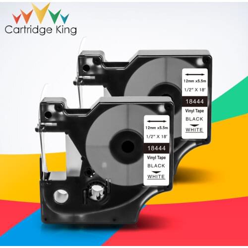 2PK 18444 Black on White for Dymo Rhino IND Vinyl Labels Self-Adhesive 12mm LabelMaker for Rhino 1000 3000 4200 5000 5200 6000