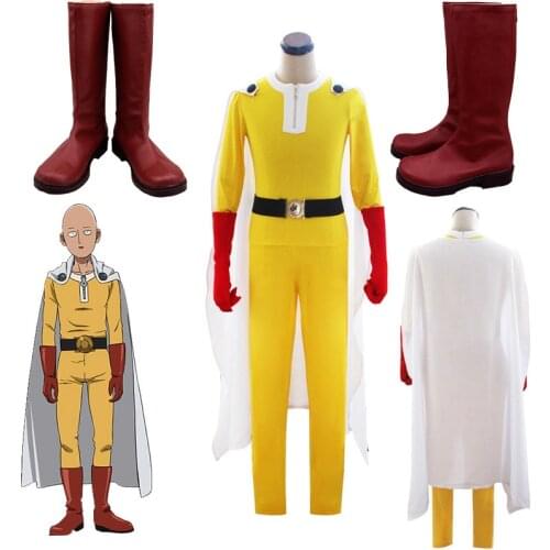 Anime One Punch-Man Cosplay Costumes Saitama Cosplay Battle Suits Red High Boots for Men Halloween Cosplay Shoes Customized Made