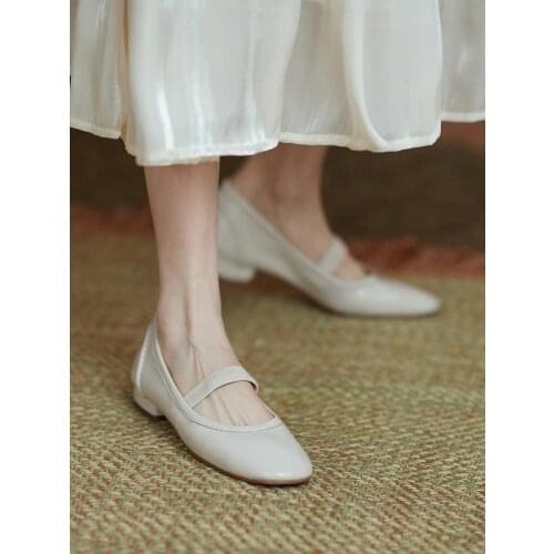 EshtonShero Women Low Heels Genuine Leather Ballet Shoes Vintage Ladies Office Shoes Summer Fashion Platform Wedding Pumps