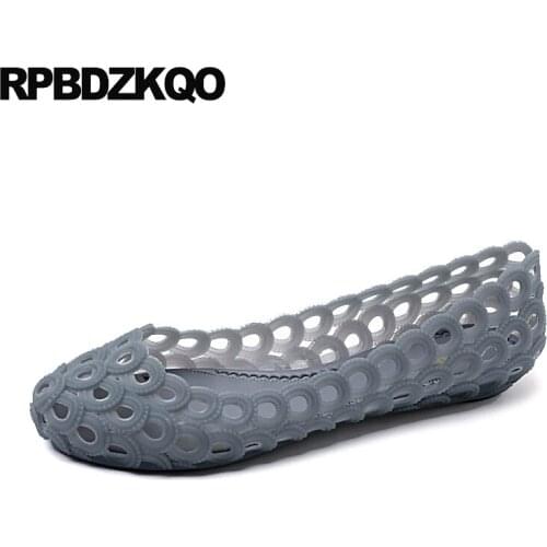 Elderly Pointed Toe Foldable Ballerina Jelly Traditional Chinese Shoes Women Breathable Flats Hollow Out Gray Sandals Ballet
