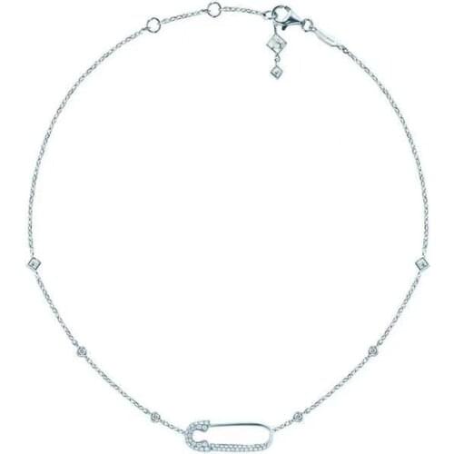 SLJELY High Quality 925 Sterling Silver Fashion KO Design Safety Pin Necklace Micro Zircon Women Girl Luxury Brand Fine Jewelry