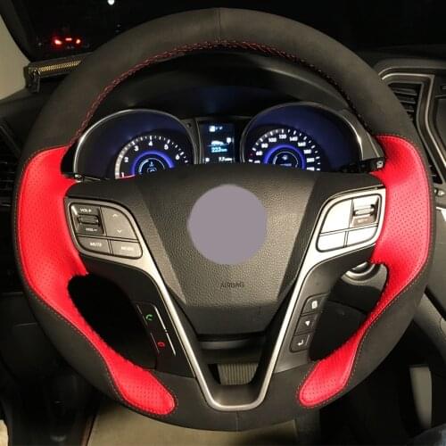 Black Suede Leather Car Steering Wheel Covers for Hyundai Santa Fe 2013-2015 Hyundai ix45 auto Steering Covers