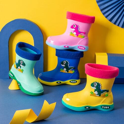 Kids Rain Boots Boy Girl Waterproof Shoes New Cartoon Printed Fashion Children Non-slip Rubber Boots With Calf Waterproof Cover