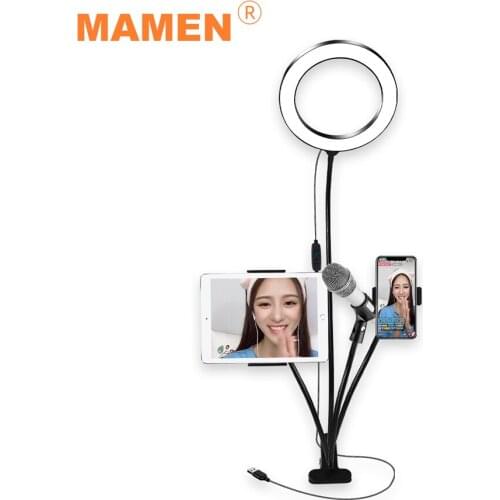 MAMEN LED Ring Light Live Broadcast Set With Phone&Tablet&Microphone Holder Desktop Lamp For YouTube Video Makeup Live Kits