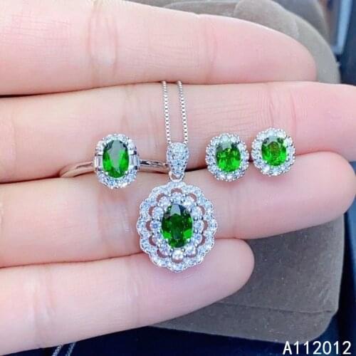 KJJEAXCMY fine jewelry natural diopside 925 sterling silver trendy girl new pendant necklace earrings ring set support test