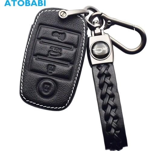 Leather Car Key Case Smart Keyless Entry Remote Control Protector Cover For Kia Soul Niro Sorento Sportage Rio Forte Optima Koup