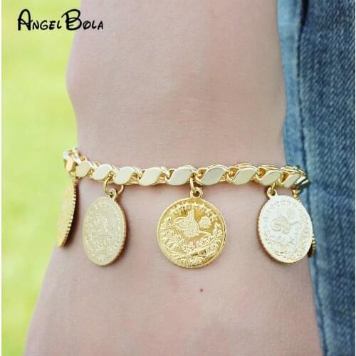 Fashion Luxury Gold Personality Coin Lady Charm Bracelet Islamic Muslim Jewelry Event Party Gift Wholesale