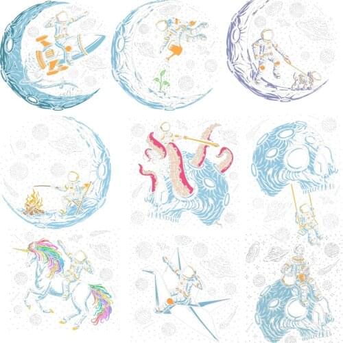 Space Astronaut Patch Heat Transfer Stickers Stripes for Clothing T-shirt Applique Patches for Decorate Clothes Thermal Press