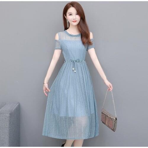 New Fashion Ladies Lace Vest Dress Fashion Sexy Temperament Girl Party Casual Beach Dress Sweet Puff Short Sleeve Vestidos