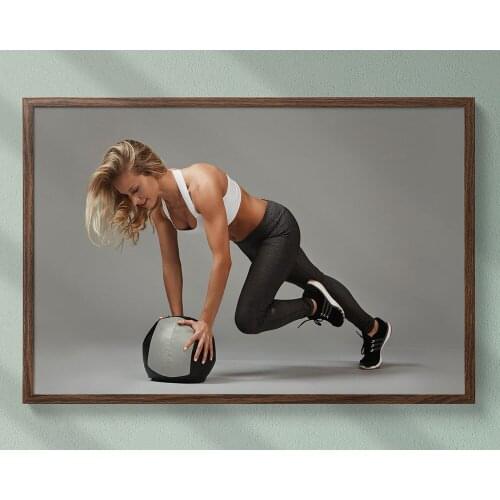 B014 Balance Ball Training Fitness Bodybuilding Women Sexy Beautiful Strong Wall Sticker Silk Fabric Poster Art Indoor Decor