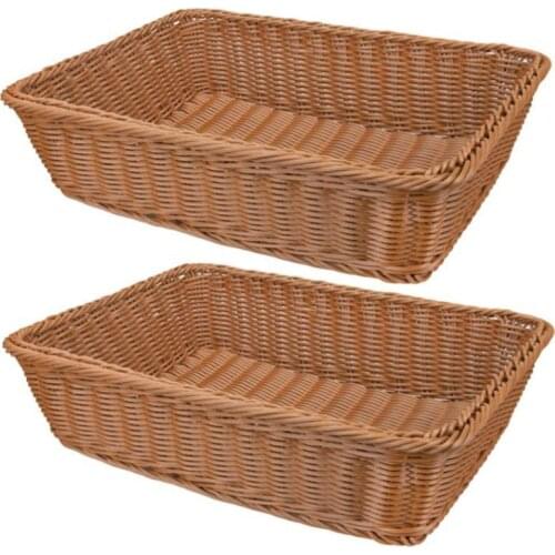 2 Pcs Hand-Woven Rattan Woven Bread Basket,Wicker Food Serving Basket for Fruit,Vegetables,Home Kitchen,Restaurant,Etc